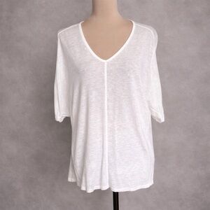 Masai Copenhagen Linen Blend Oversized White V-Neck Top Size L